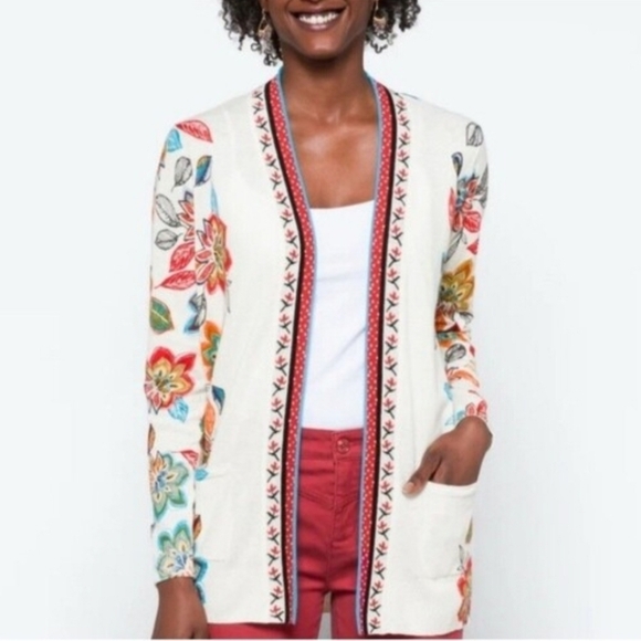 Daniel Rainn Sweaters - Daniel Rainn Cristiana Floral Print Linen Blend Open Front Cardigan Size L...